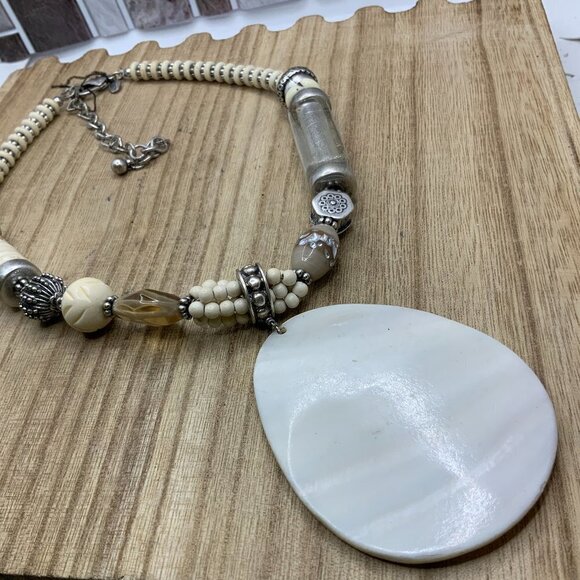 Chico's Abalone Sea Shell Pendant Stone and Beads Necklace - Picture 1 of 6